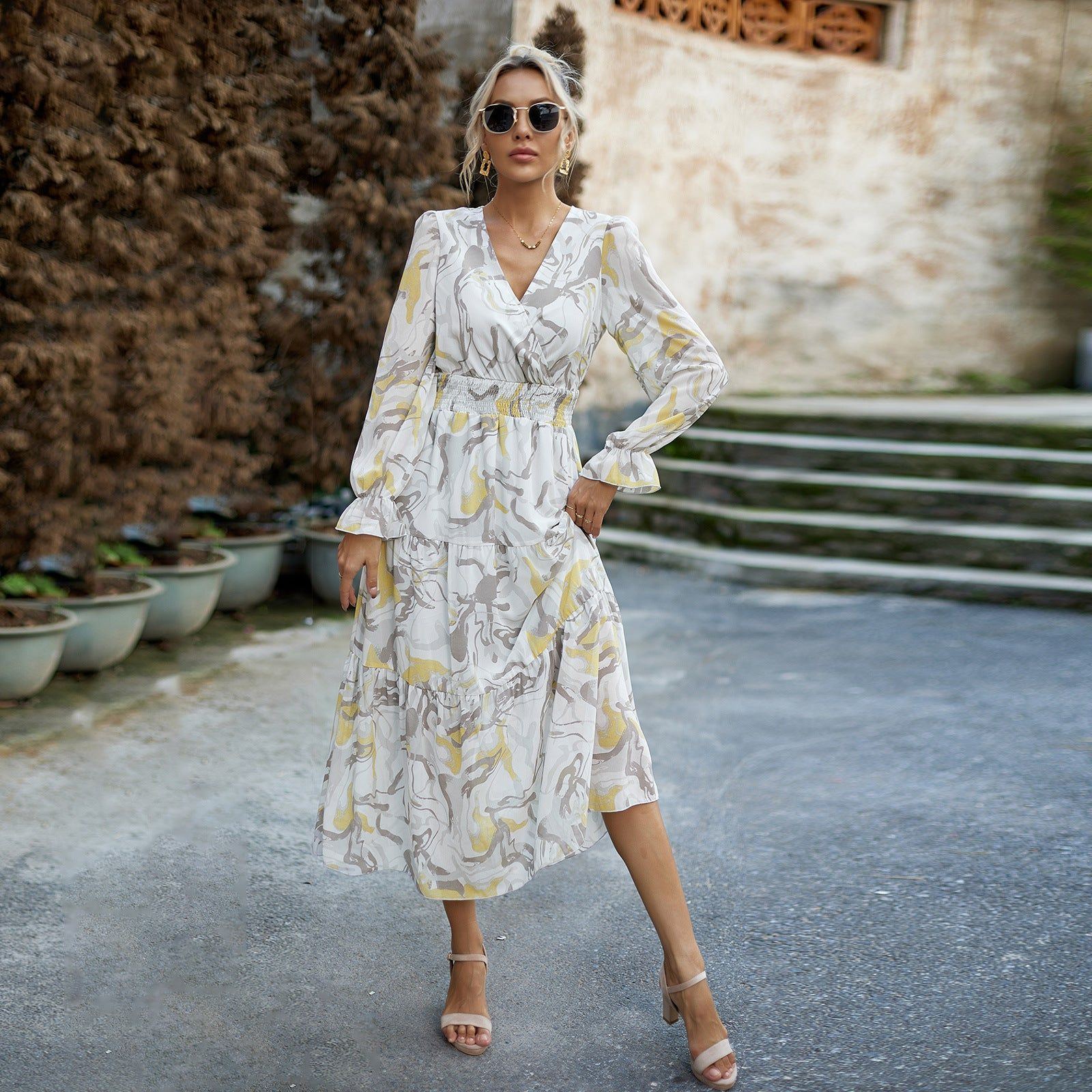 Women's Fashion Casual Printing V-neck Dress - Jointcorp