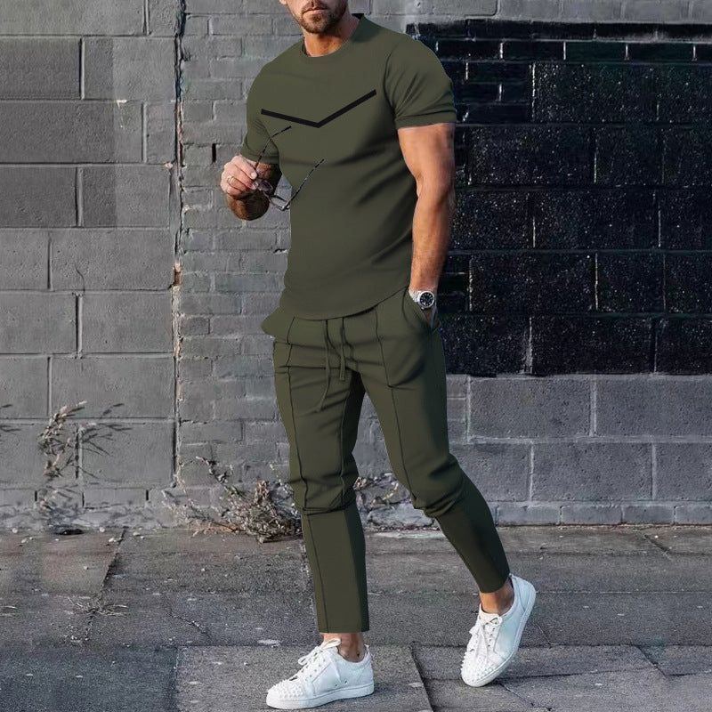 Men's Casual Round Neck Printed Two-piece Suit - Jointcorp
