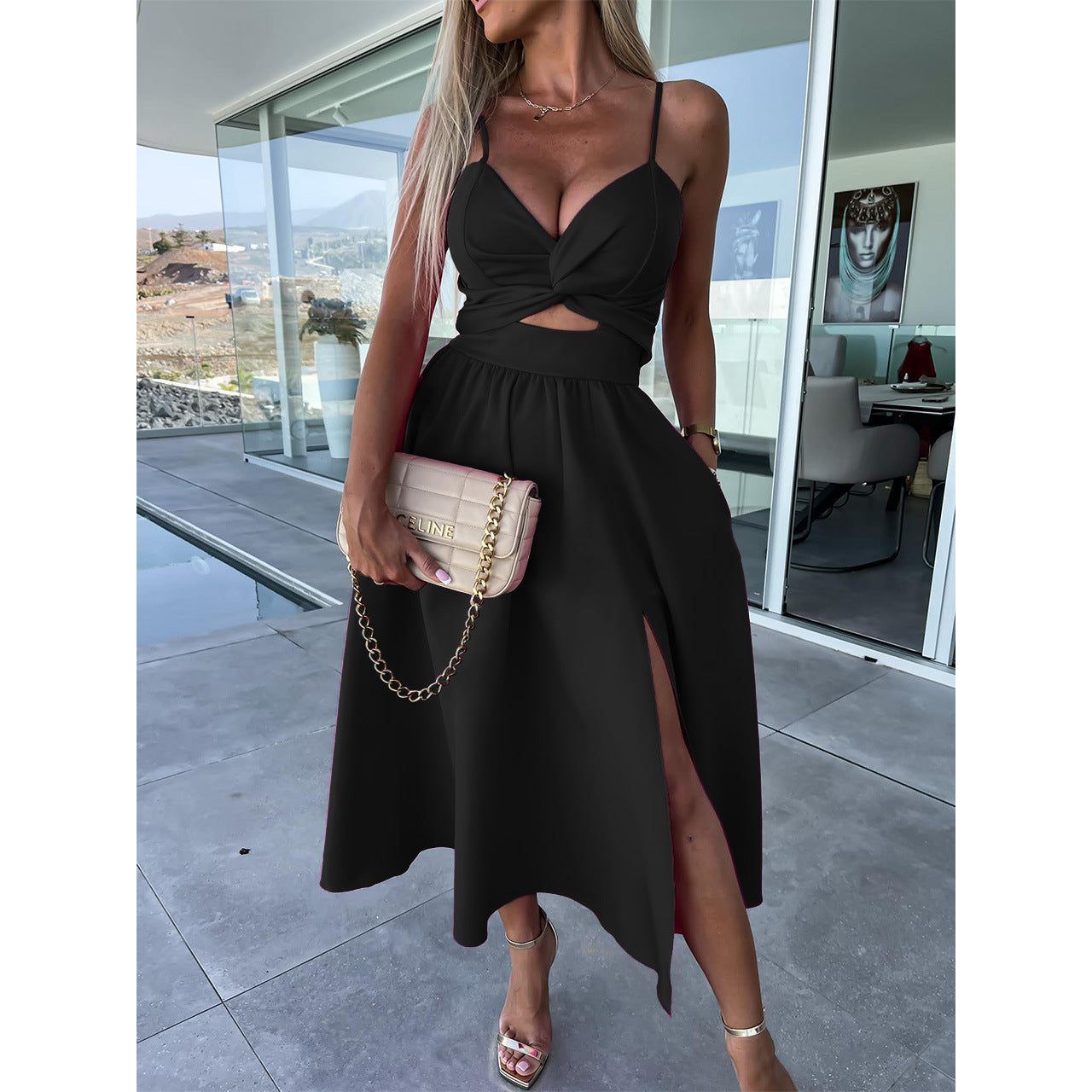 Women's Fashion Hollowed-out Large Skirt Camisole Gown Dress - Jointcorp