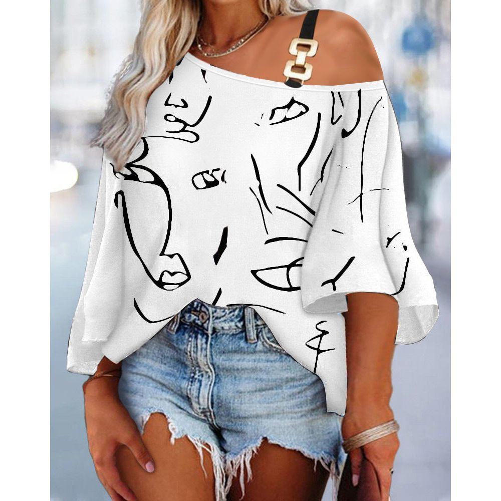 Women's Patchwork Loose Casual Top Printed T-shirt