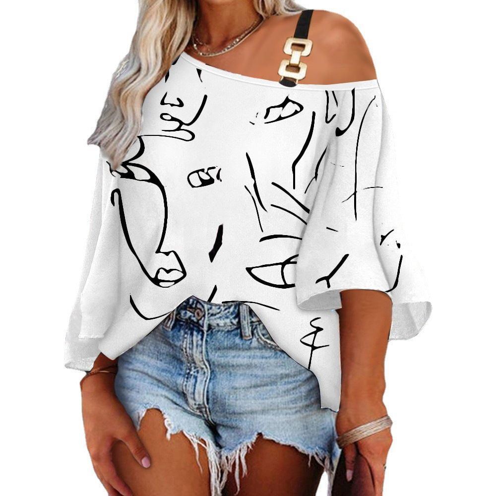 Women's Patchwork Loose Casual Top Printed T-shirt