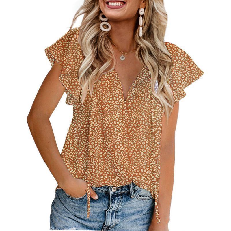 Floral Casual V-neck Chiffon Shirt Loose And Simple