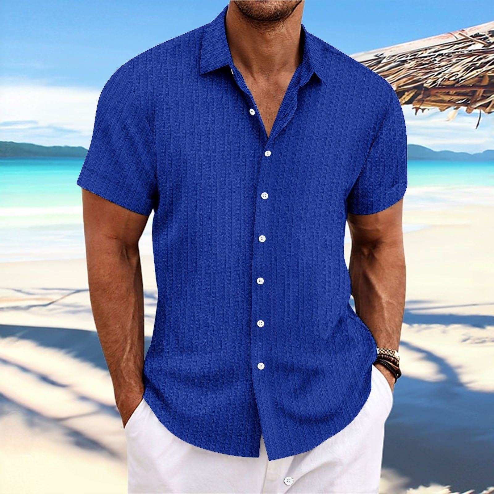 Men's Cotton And Linen Stripes Jacquard Casual Loose Short Sleeves - Jointcorp