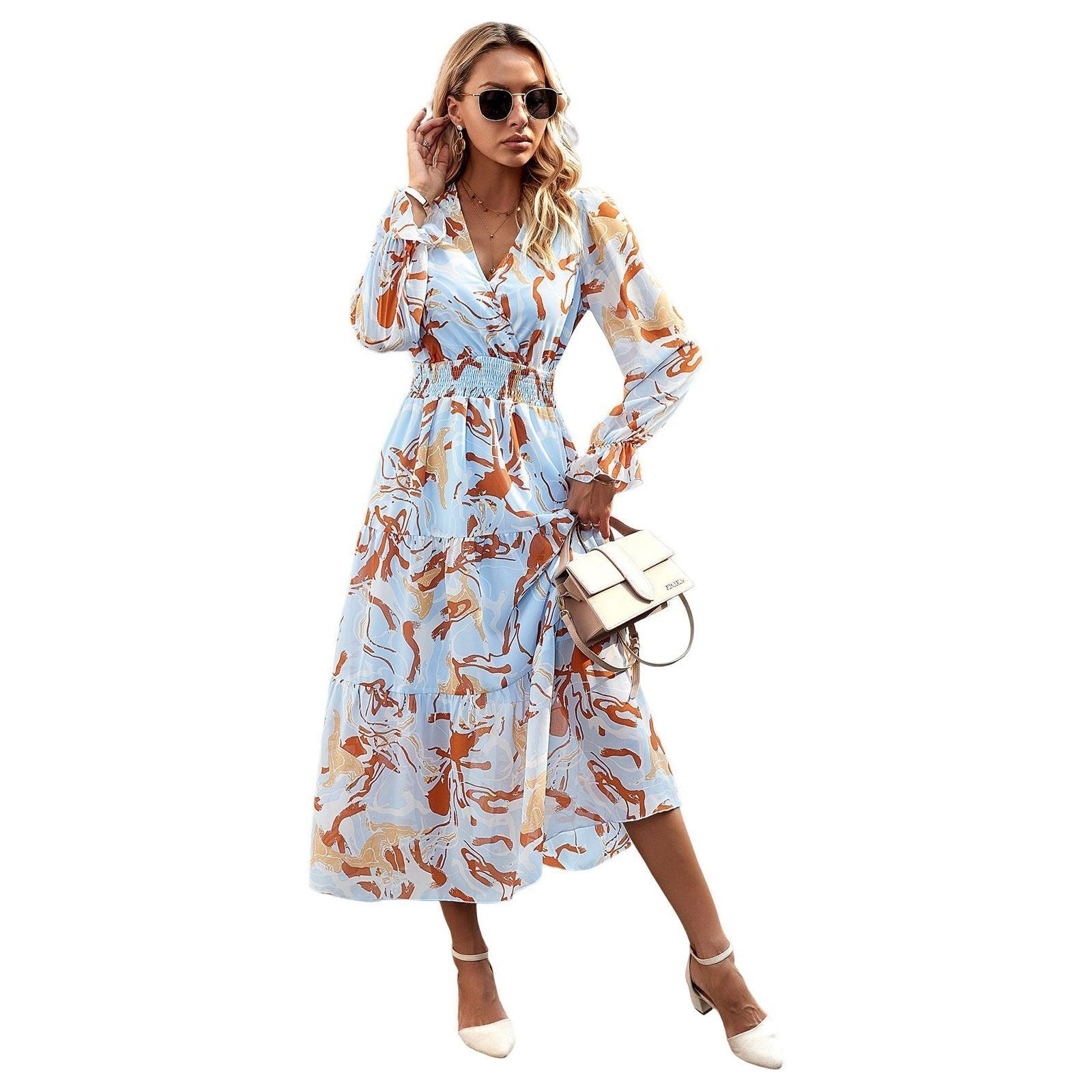 Women's Fashion Casual Printing V-neck Dress - Jointcorp