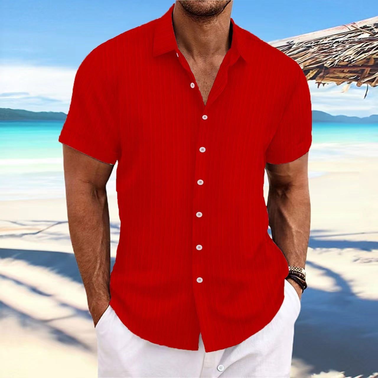 Men's Cotton And Linen Stripes Jacquard Casual Loose Short Sleeves - Jointcorp
