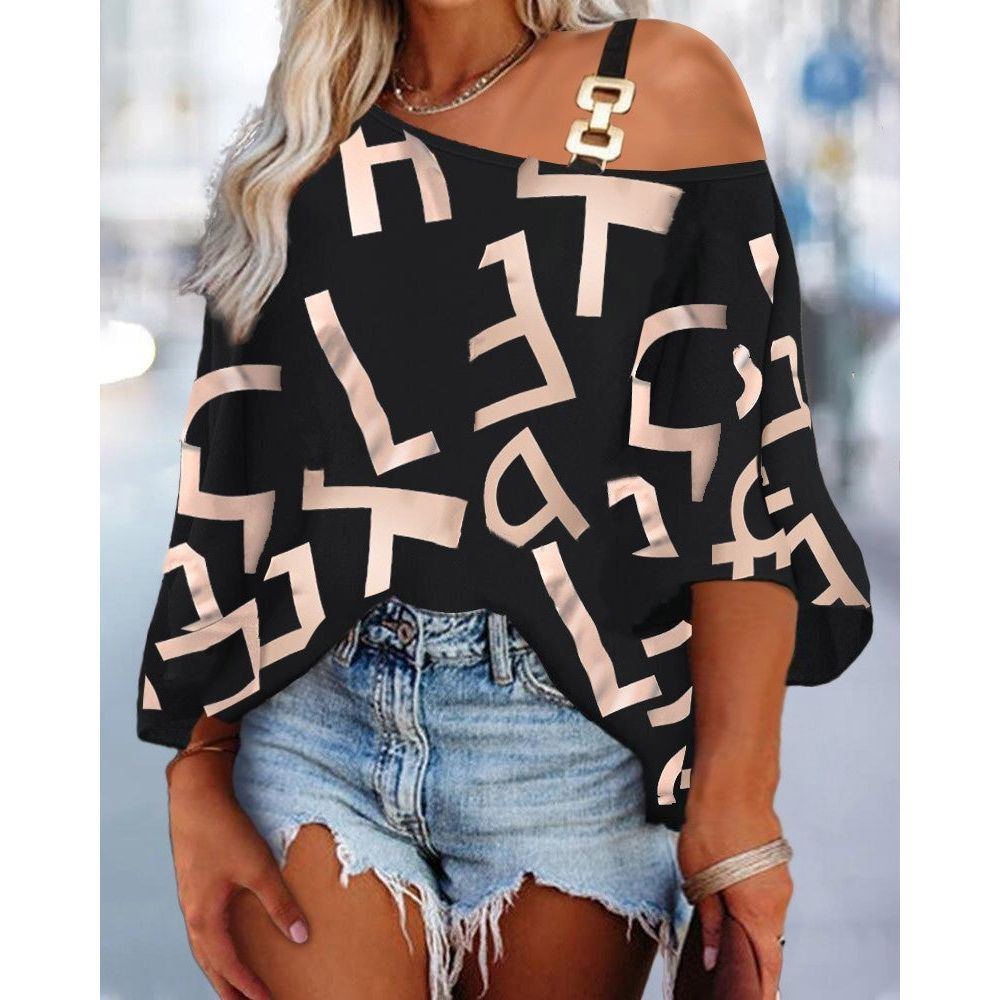 Women's Patchwork Loose Casual Top Printed T-shirt