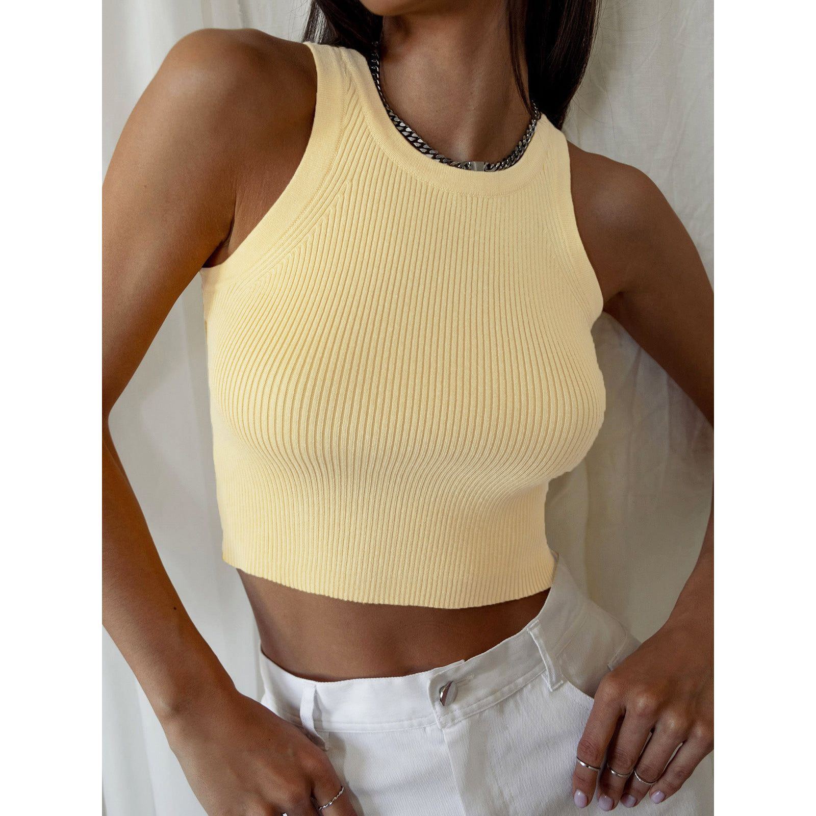 Women's Fashion Temperament Pure Color Slim Thread Inner Wear Blouse