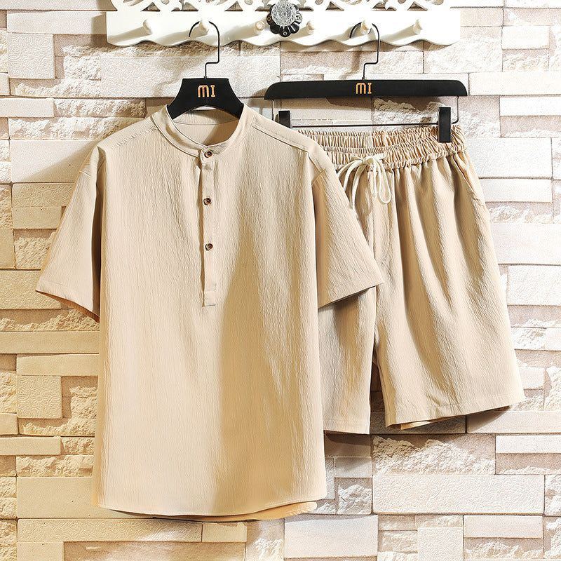 Chinese Style Two-piece Suit Summer New Stand Collar Retro Short Sleeve Suit - Jointcorp