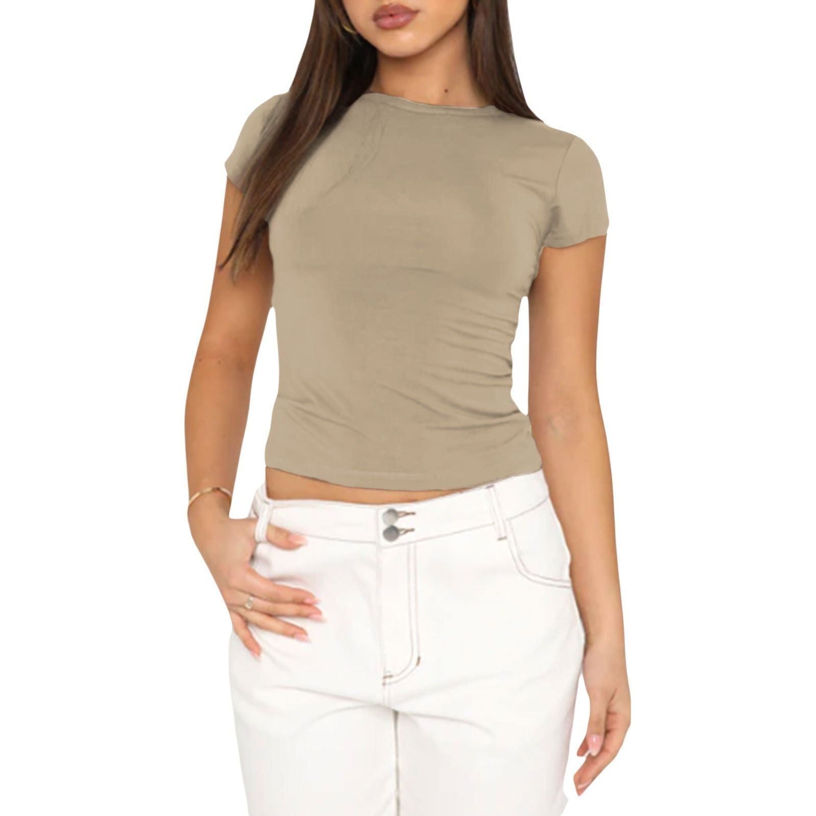 Women's Fashion Casual Solid Color Slim Pullover T-shirt