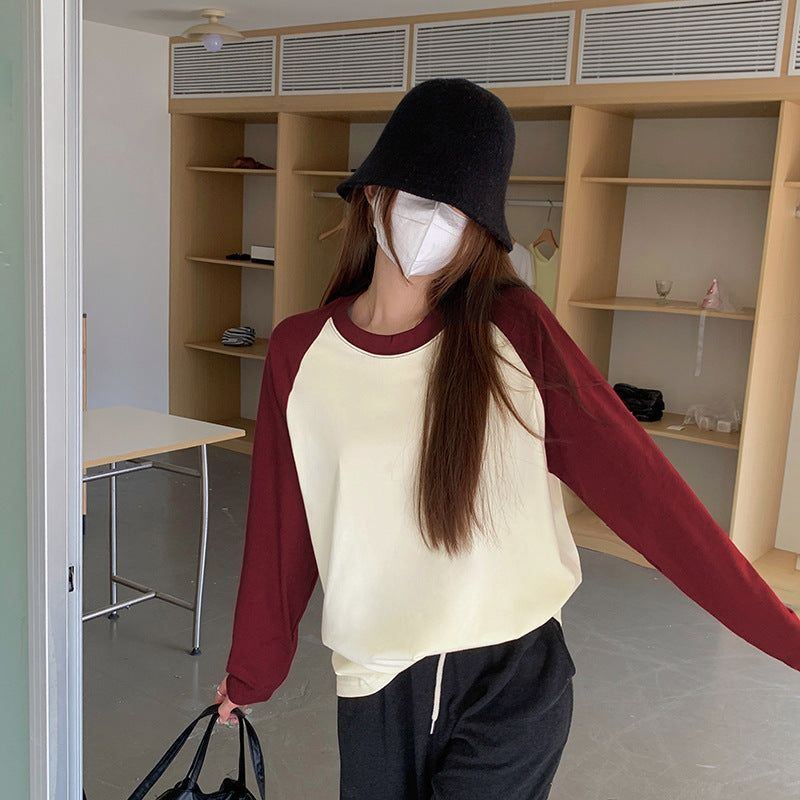 Women's Early Spring And Autumn Raglan Sleeve Loose Mid-length Cotton Bottoming Shirt Top