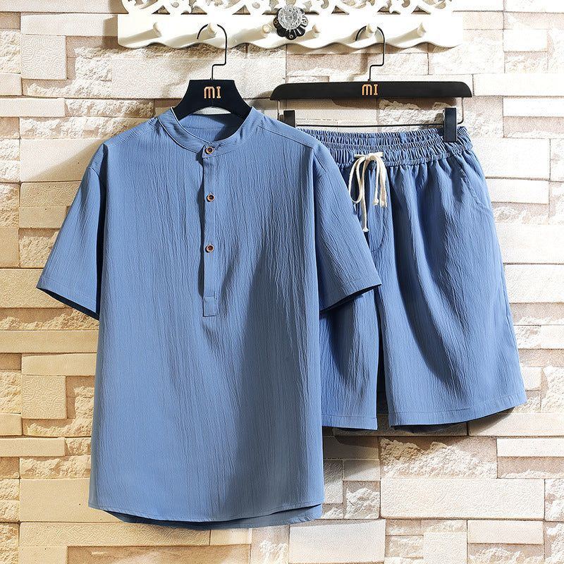Chinese Style Two-piece Suit Summer New Stand Collar Retro Short Sleeve Suit - Jointcorp
