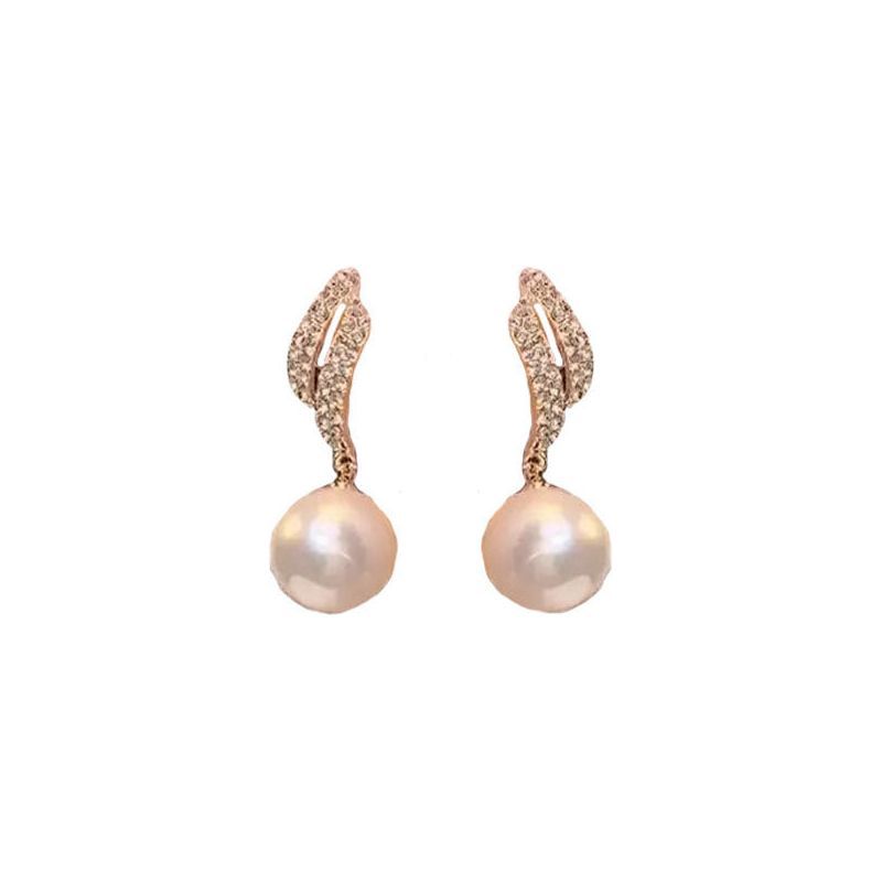 Silver Needle Niche Full Diamond Leaves Faux Pearl Earrings - Jointcorp