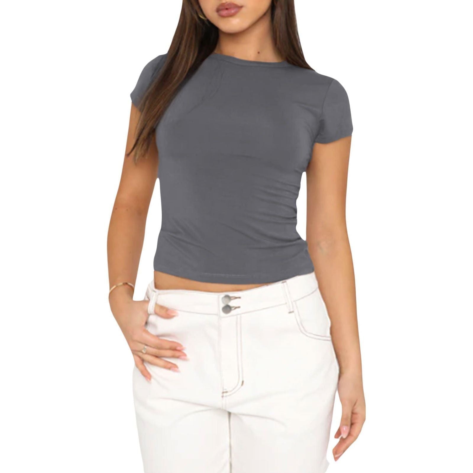 Women's Fashion Casual Solid Color Slim Pullover T-shirt