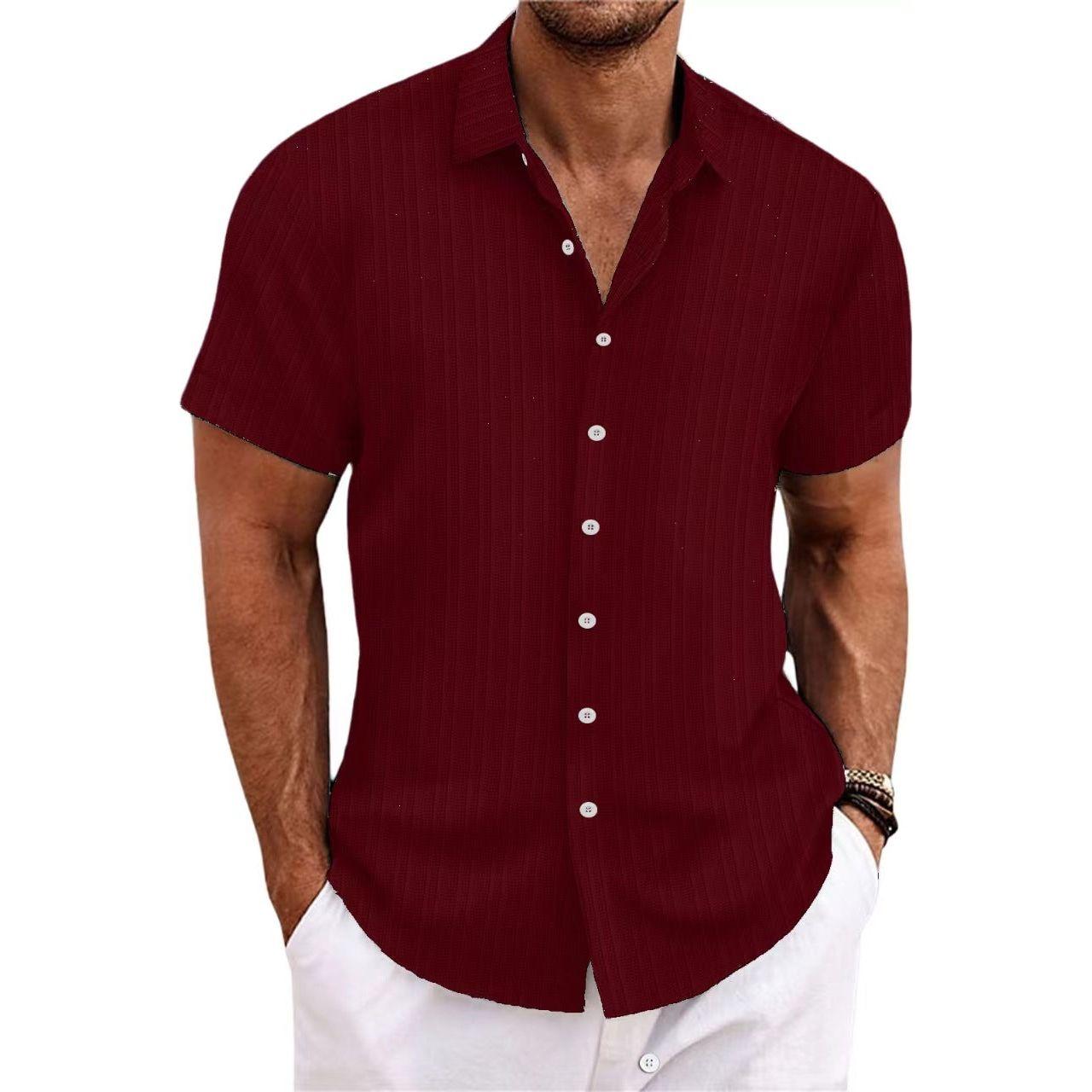 Men's Cotton And Linen Stripes Jacquard Casual Loose Short Sleeves - Jointcorp