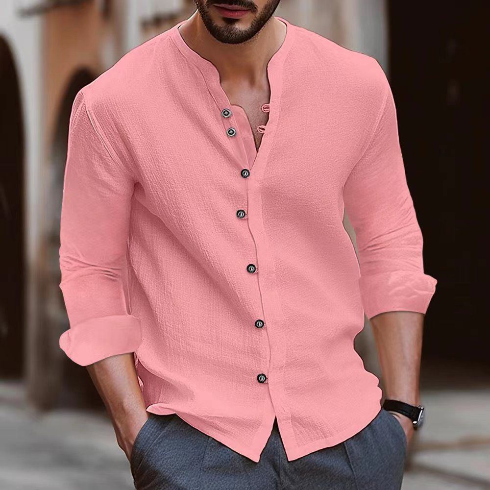 Men's Retro Cotton And Linen Casual Loose Long-sleeved Shirt - Jointcorp