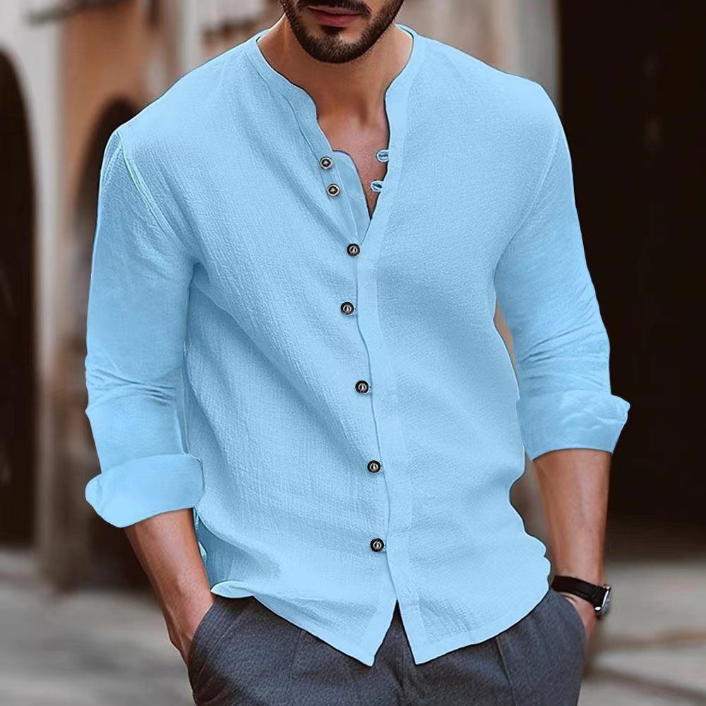 Men's Retro Cotton And Linen Casual Loose Long-sleeved Shirt - Jointcorp