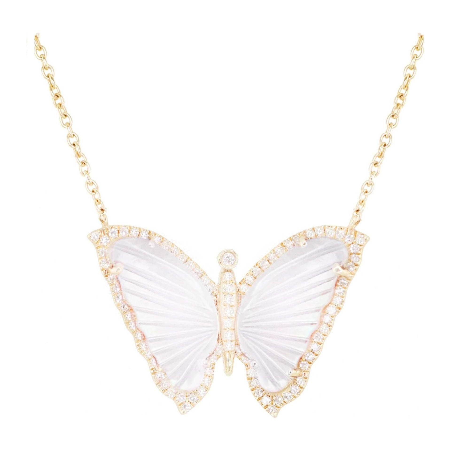 Acrylic Small Butterfly Oil Dripping Full Zirconium Necklace - Jointcorp