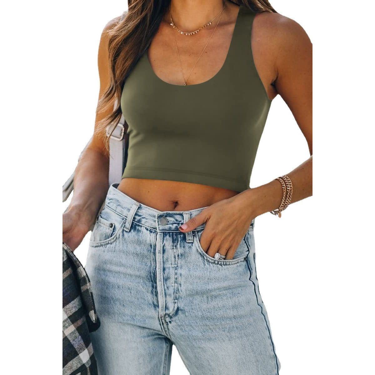 Sleeveless U-collar I-shaped Vest Casual