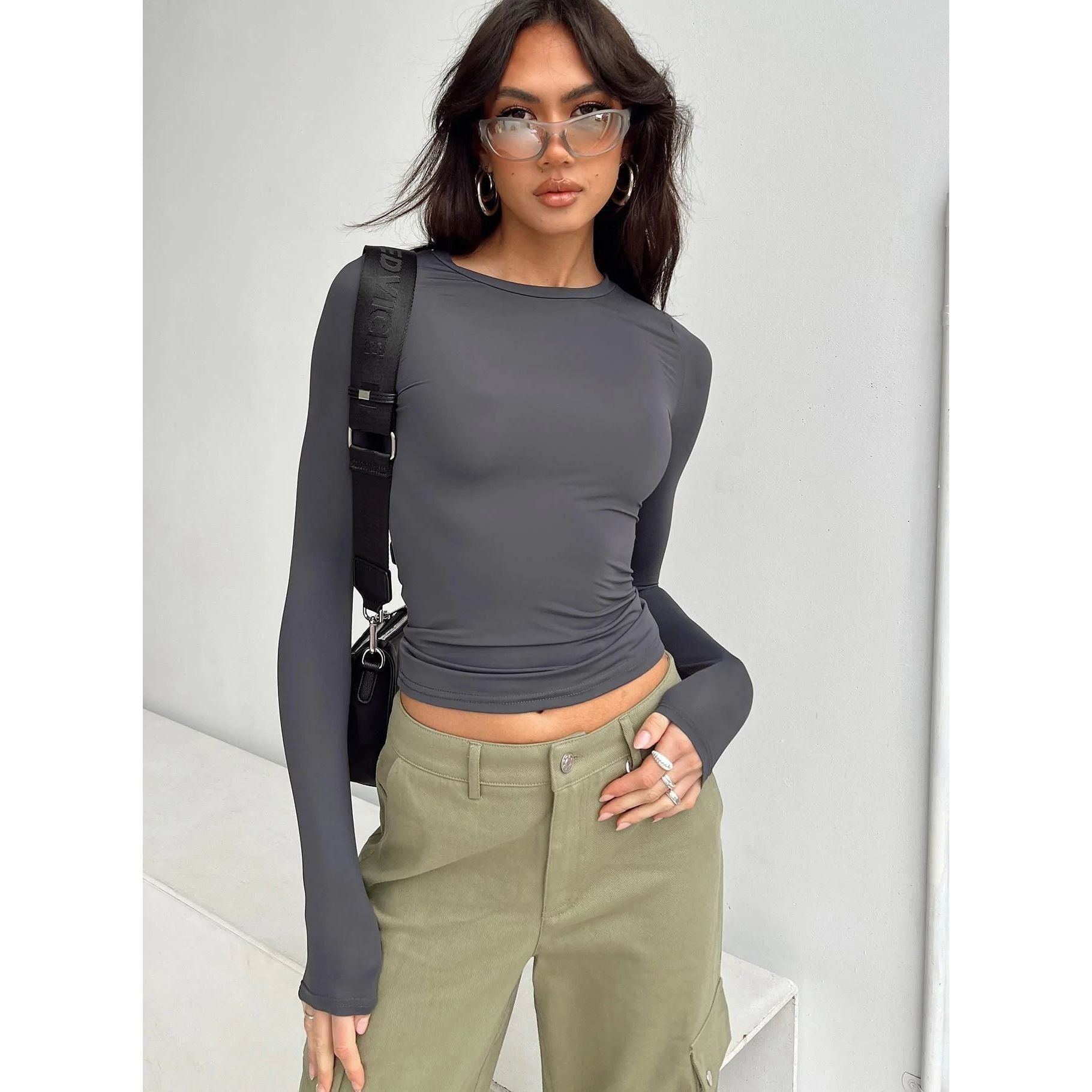 Women's Fashion Casual Solid Color Slim Pullover T-shirt