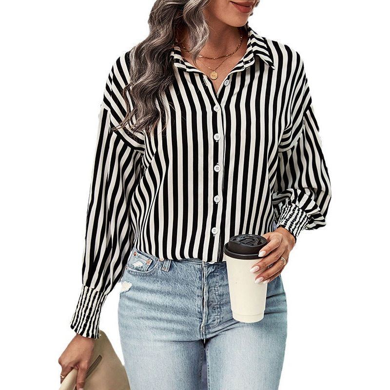 New European And American Long-sleeved Commuter Striped Shirt For Women