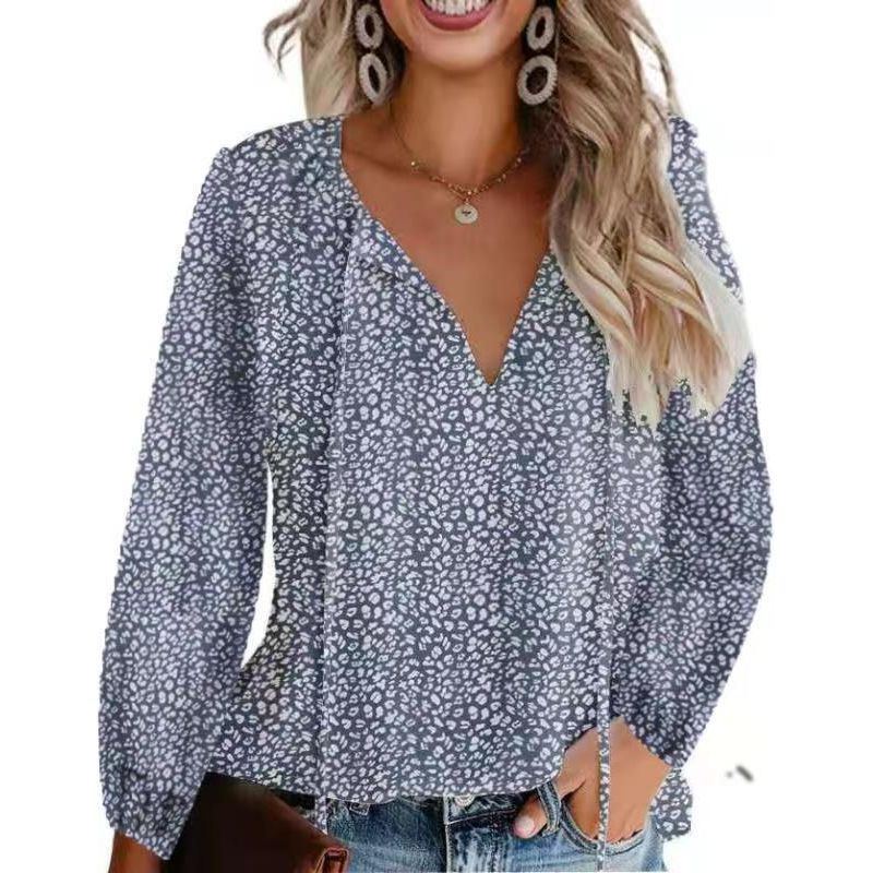 Floral Casual V-neck Chiffon Shirt Loose And Simple