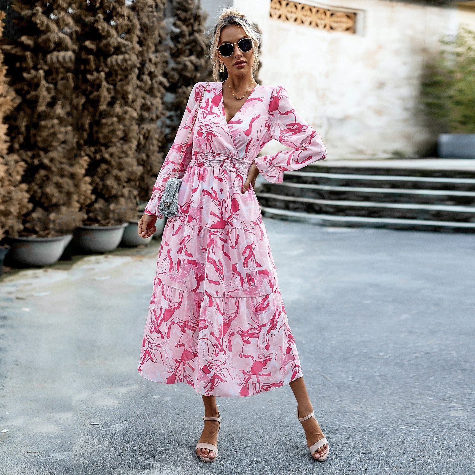 Women's Fashion Casual Printing V-neck Dress - Jointcorp