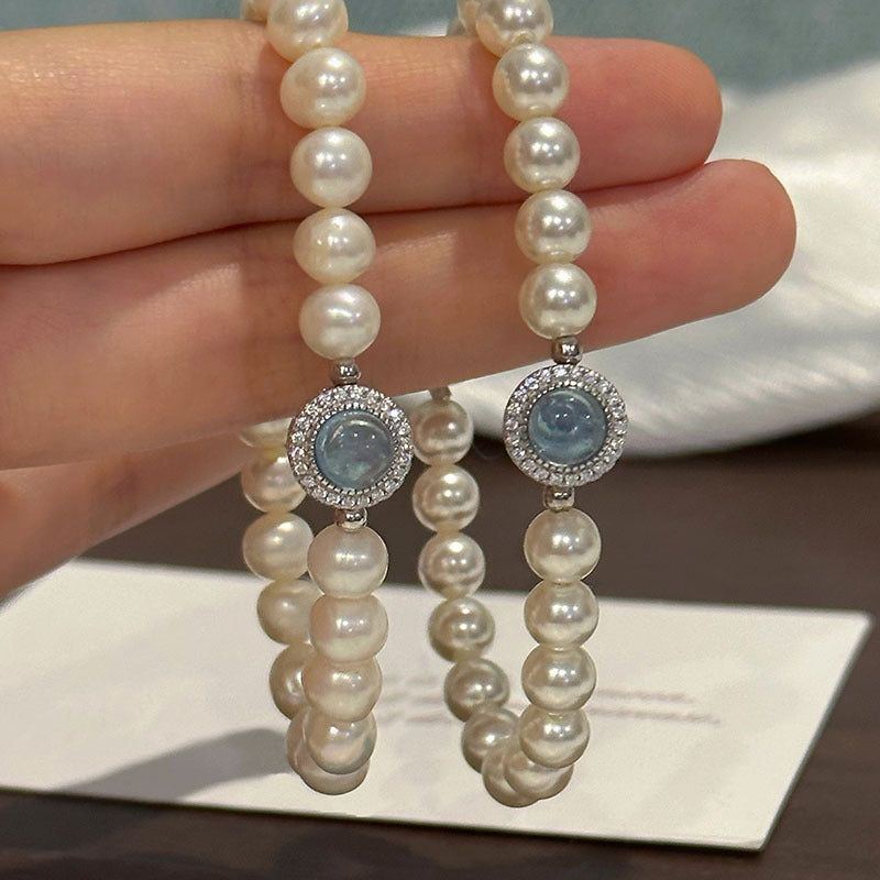 Mercury Silver Natural Freshwater Pearl Aquamarine Bracelet Female - Jointcorp