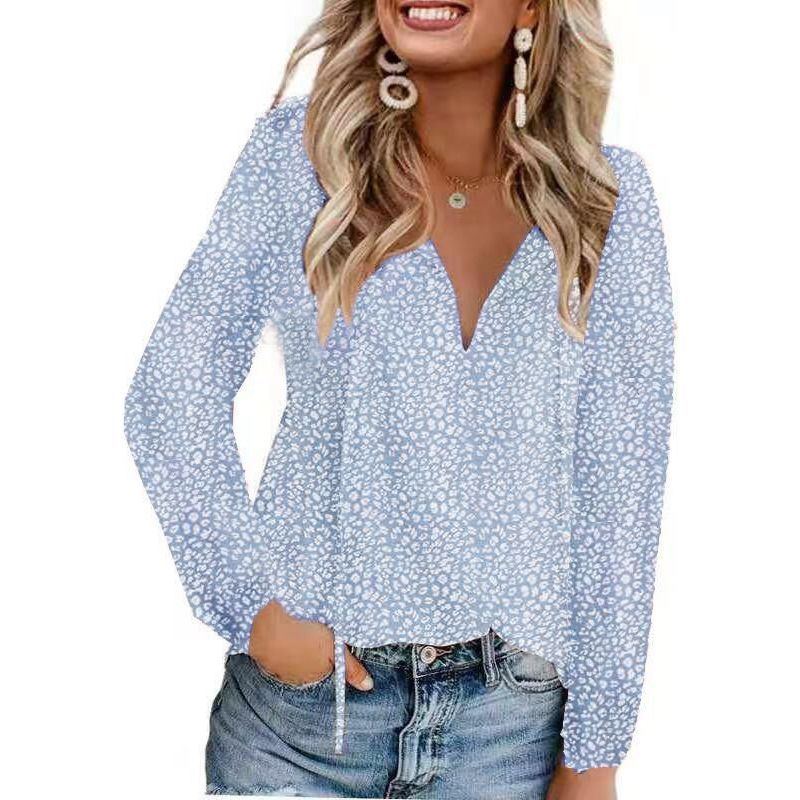 Floral Casual V-neck Chiffon Shirt Loose And Simple