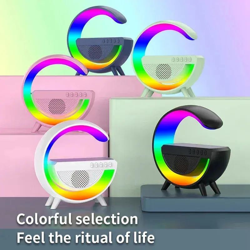 Multifunction Wireless Charger Pad Stand Speaker RGB TF Night Light 15W Fast Charging Station for iPhone Samsung Xiaomi Huawei