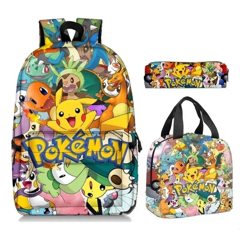 MINISO 2PC/3PC-Set Pikachu Pokémon Student School Bag Pencil Case Children's Gifts Cartoon Sports Backpack SchoolBag Mochila