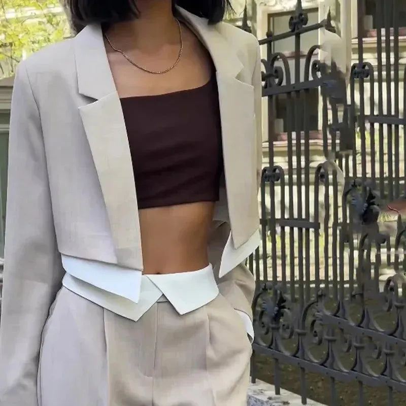 Women Blazer Set Office Commuting Fashion Solid Lapel Long Sleeve Top Loose Wide Legs With Pockets Pants Sets Suits