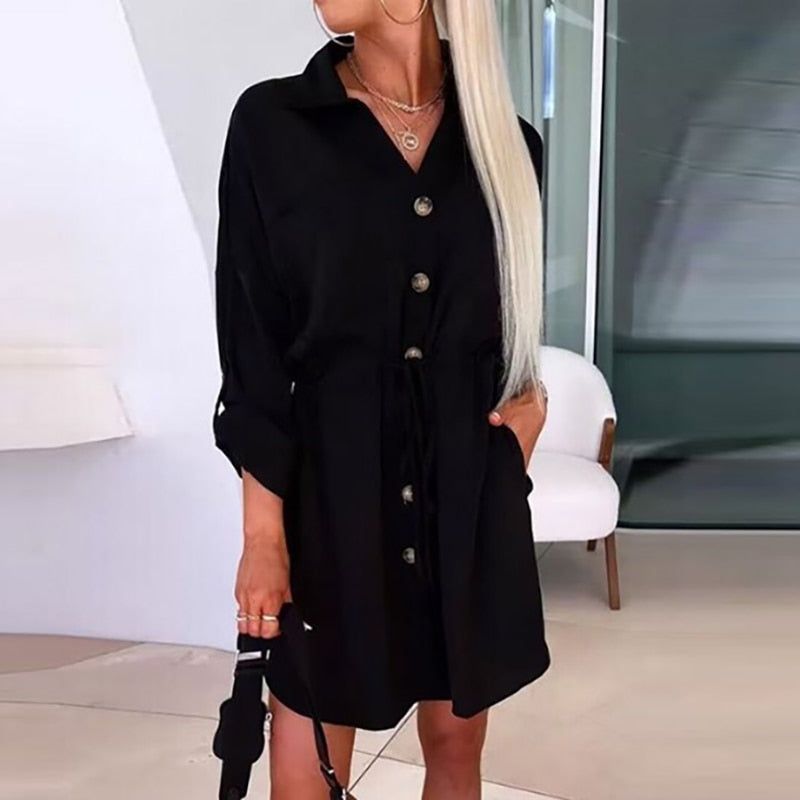 Dress Women Turn Dwon Collar Button Print Mini Dresses For Women Vintage dresses - Jointcorp