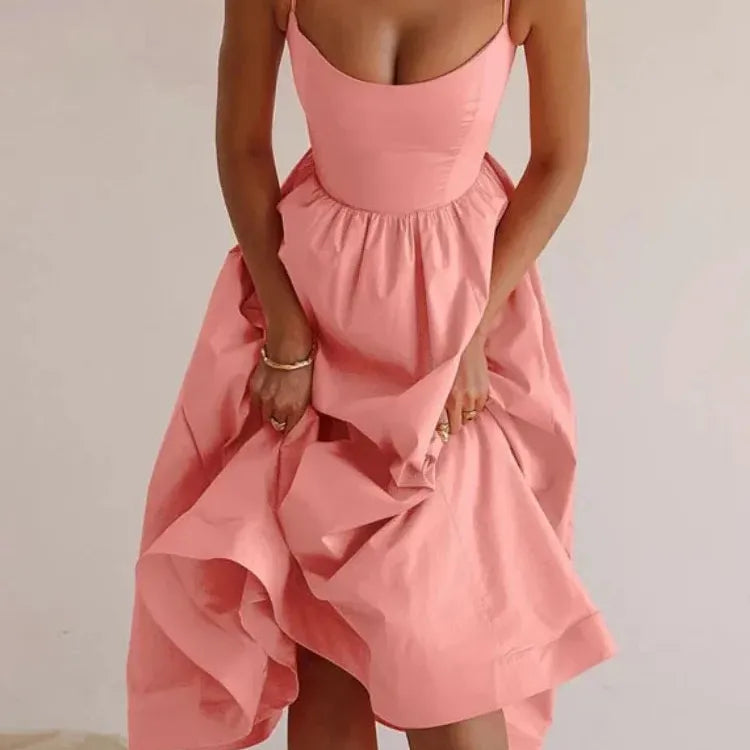 Plus Size Suspender Frock Women Dress U-neck Female Clothing Pleated Large Hem Dress Summer Streetwear Valentine's Day Outfits