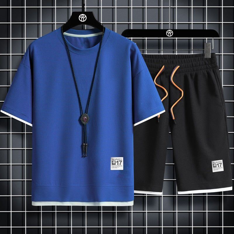 sport t shirt suits 2 piece matching sets outfit clothes for men - Jointcorp
