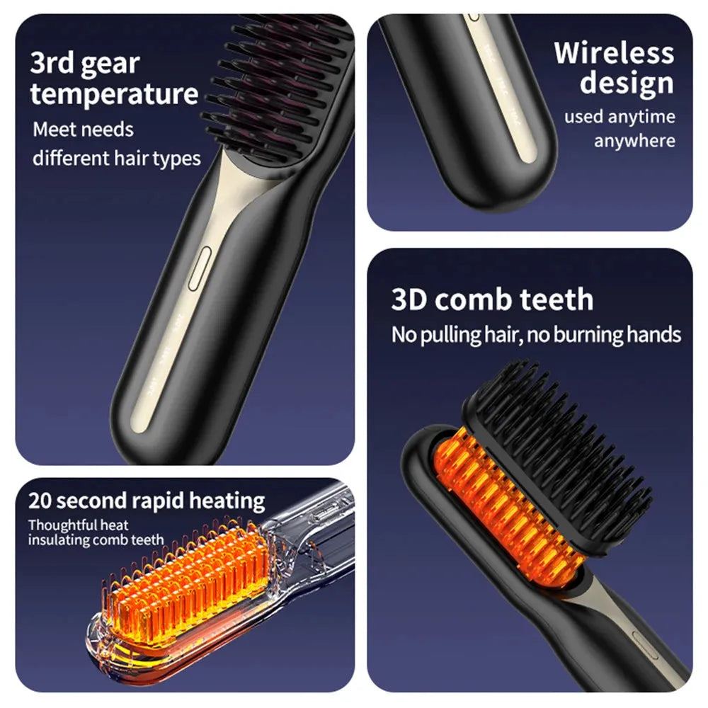 Cordless Hair Straightener Hot Heating Comb Professional Electric Brush for Hair Smoothing Iron Negative Ion Nourish Hair Care