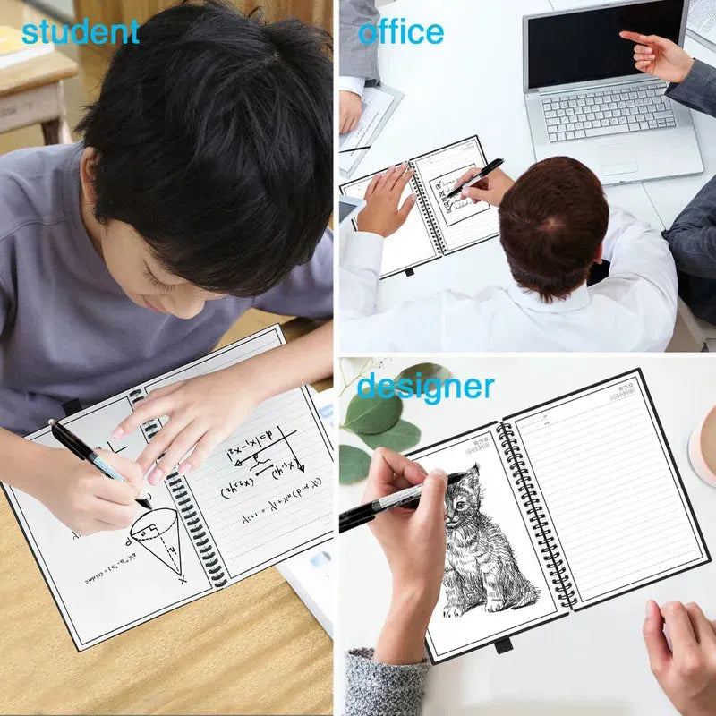 Erasable Notebook Smart Reusable Notebook Microwave Wave Cloud Erase Notepad With Pen Lined Paper Diary Office School Stationery