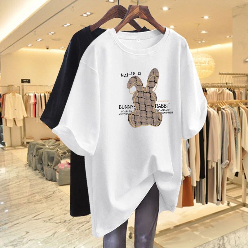 Women Clothing Printed Cartoon T-shirt Summer Plus Size Top Short Sleeve Causal Basic All Cotton Tees Pullovers - Jointcorp