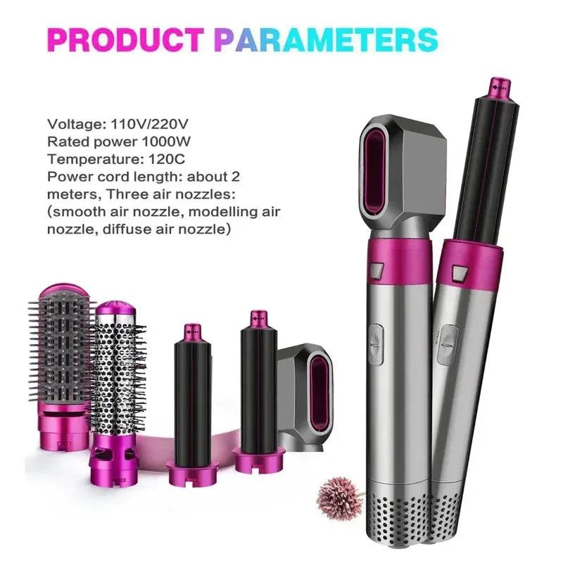 Hot Air Brush 5 in 1 Hair Dryer Brush Negative Ionic Detachable Hair Dryer Styler Air Culer Wand Hair Straightener Brush Blow