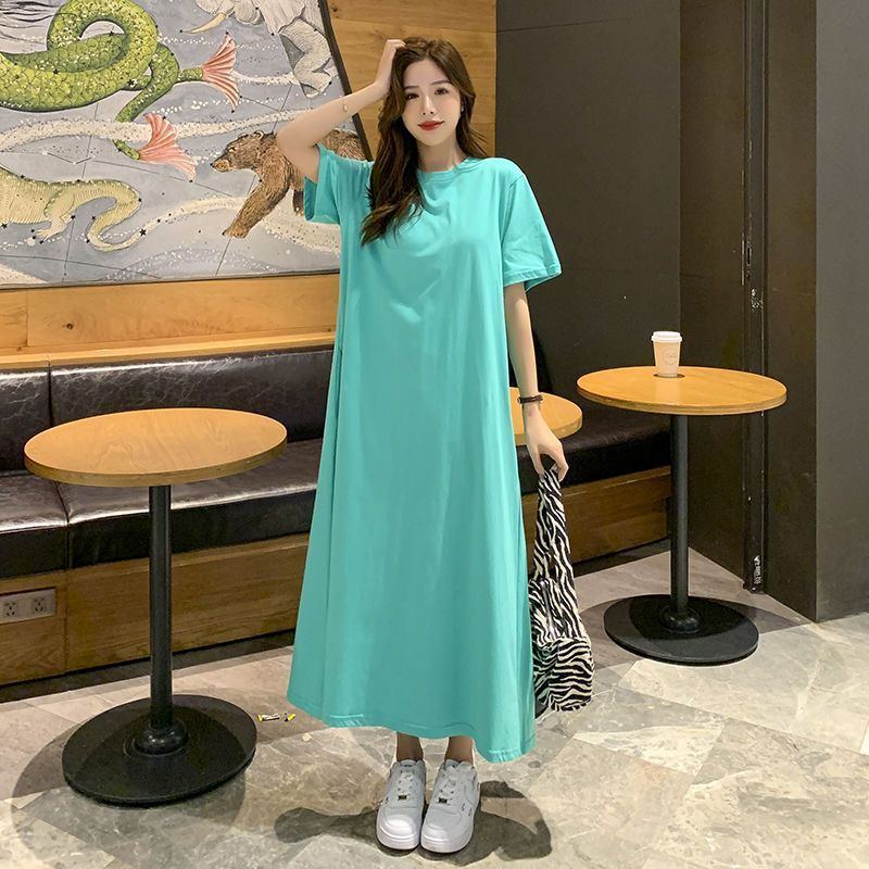 Summer New Simplicity Loose Casual Dresses Round Neck Short Sleeve Plus Size All-match Dress Fashion Trend Women Clothing - Jointcorp