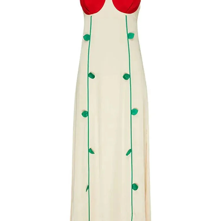 Women Sexy Flower Printed Spaghetti Strap Dress Elegant Backless Sleeveless Splited Robes 2024 Lady Evening Party Dresses