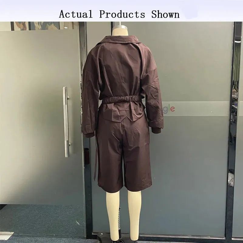 Women Blazer 2 Piece Suit Autumn Fashion Solid Long Sleeve Laple Double Breasted Button Top Loose Midi Pants Sets