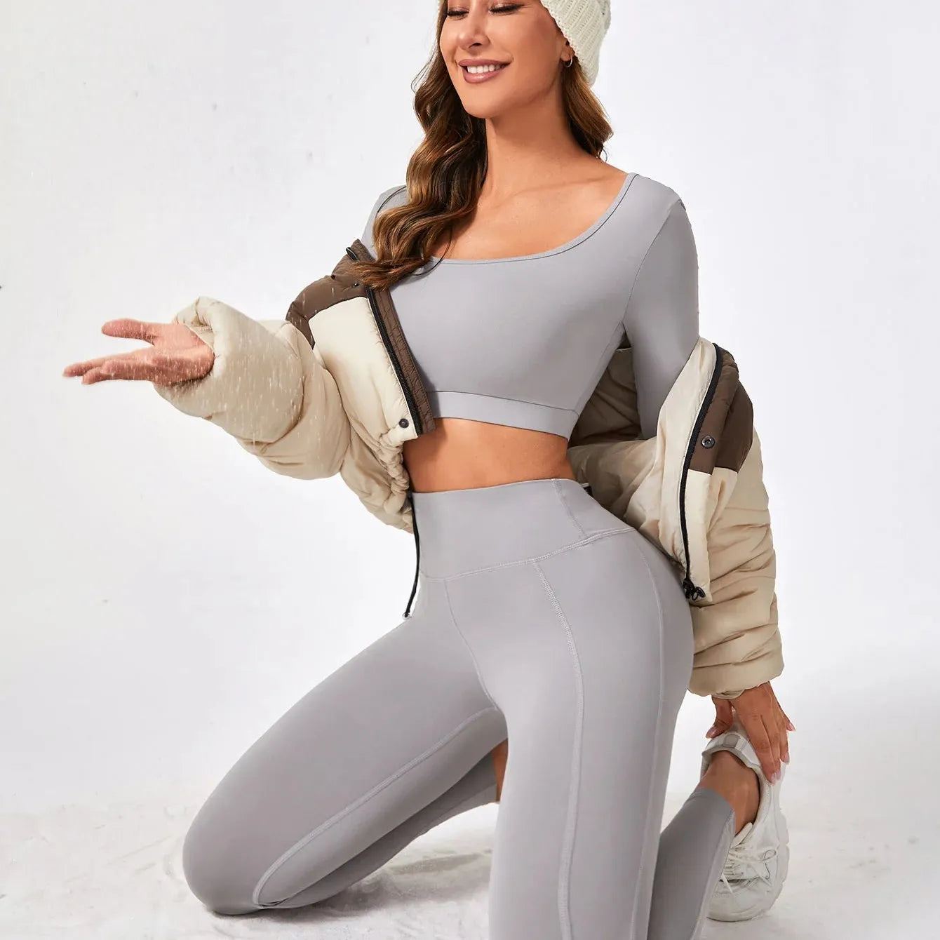 2 Pieces Long Sleeve Yoga Pilates Sports Suits Quick Dry Elastic Slim Fit Tracksuit Fitness Workout Breathable Activewear Set