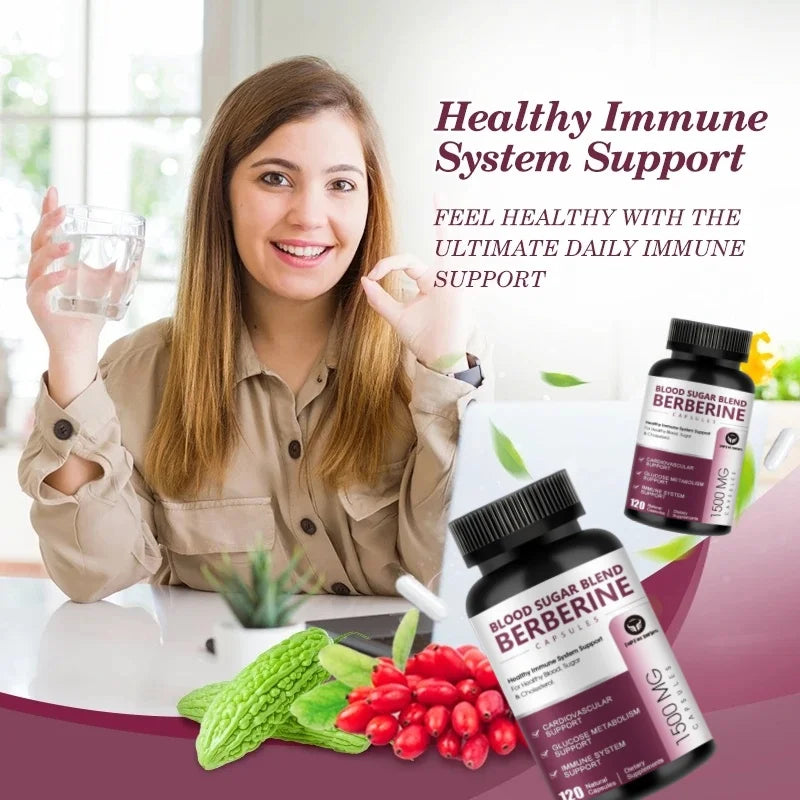 Berberine Supplement 1500mg Support Cardiovascular, Blood Pressure & Sugar High Potency with Ceylon Cinnamon, Turmeric Vegan