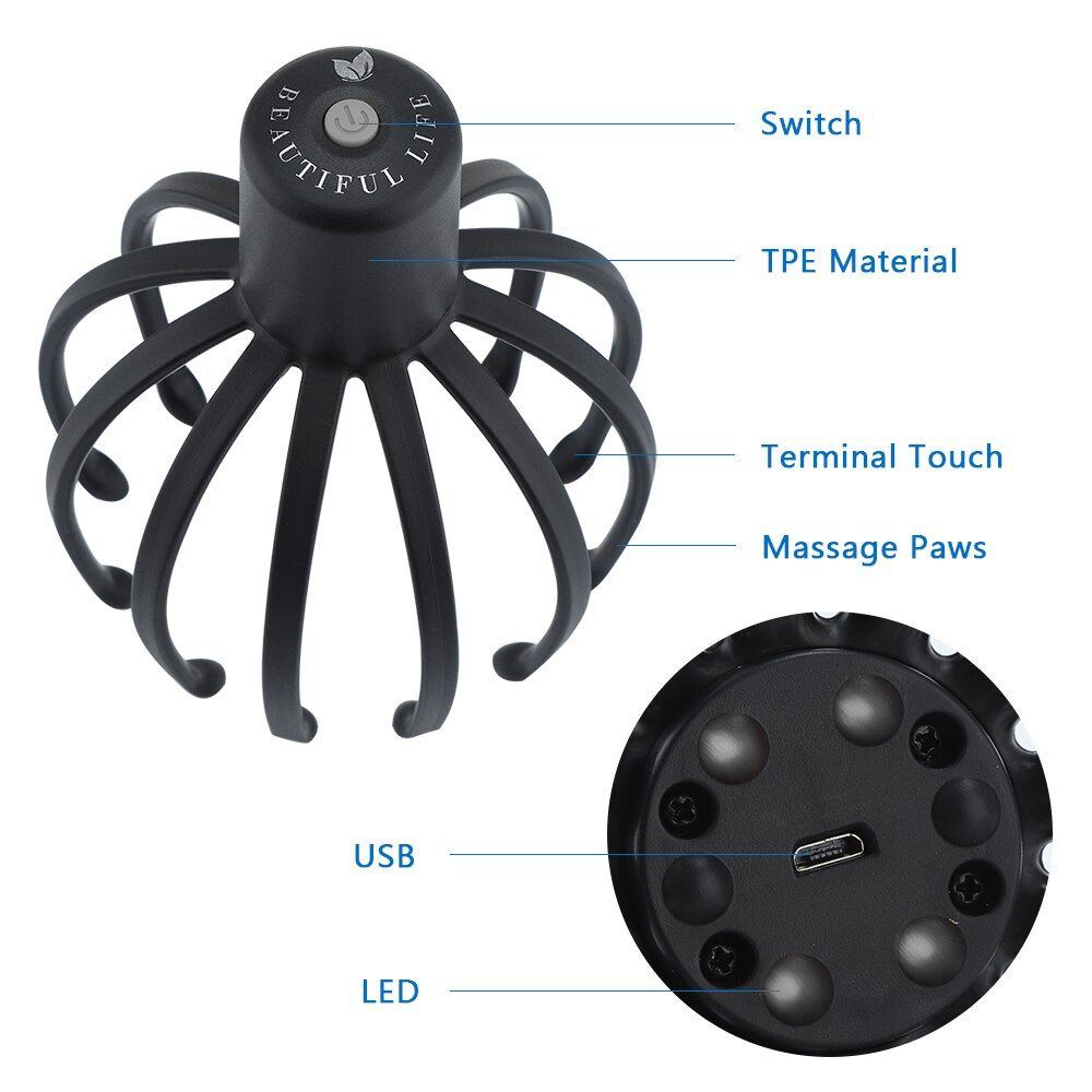 Hailicare Electric Octopus Claw Scalp Massager Stress Relief Therapeutic Head Scratcher Stress Relief and Hair Stimulation