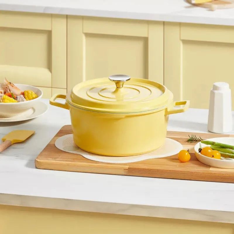 Two Ear Enamel Pot Home Soup Congee Instant Noodles Die-casting Aluminum Enamel Pot Induction Cooker Available