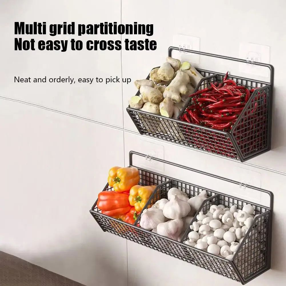 Wrought Iron Kitchen Ginger Garlic Separation Storage Baskets Cosmetic Punch-Free Drain Storage Box Bathroom Rectangular Basket