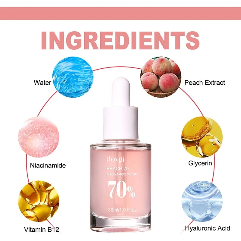 Peach 70% Niacinamide Serum Moisturizing Prevent Dryness Facial Essential Oil Increasing Elasticity Smooth Soften Skin Care 30ml