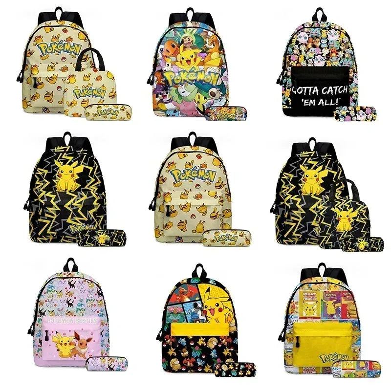 MINISO 2PC/3PC-Set Pikachu Pokémon Student School Bag Pencil Case Children's Gifts Cartoon Sports Backpack SchoolBag Mochila