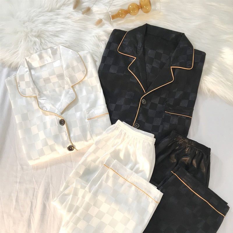 Pajamas Sets High-quality Light Luxury Silk Women's Pajama Spring Autumn Long-sleeve Cardigan Set Fashion Ice Silk Home Clothing - Jointcorp