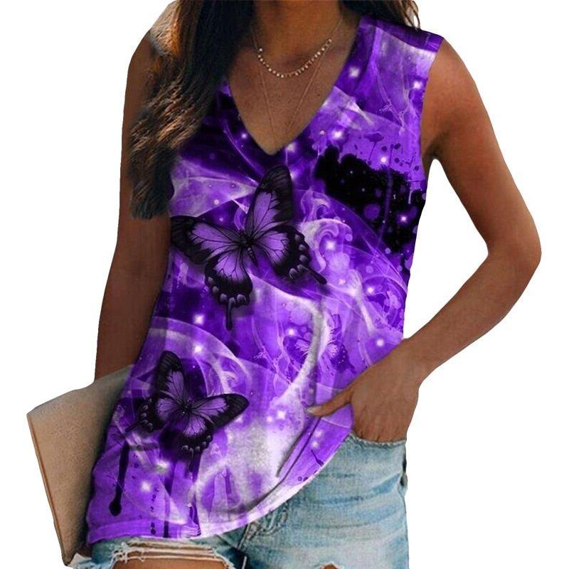 Women Ethnic Style Sleeveless T-shirt Vest Multi-pattern Print V-neck Casual Loose Shirts T-shirts with prints
